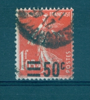 VARIÉTÉS FRANCE 1926 / 1927  N° 225 SEMEUSE 1 F 05 SURCHARGE = 50 C OBLITÉRÉ  DOS CHARNIÈRE - Usati