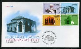 TURKEY 2001 FDC - Turkish Culture Heritage (Cultural Entities), Michel #3289-92; ISFILA #3686-89, Scott #2817-20. - FDC