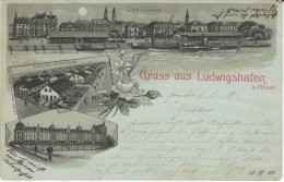 Ludwigshafen A. Rhein Germany, Gruss Aus Style Greetings, Multi-view Images, C1890s Vintage Postcard - Ludwigshafen