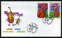 TURKEY 2002 FDC - Music, String Instruments (Violin, Bass), Michel #3321-22; ISFILA #3718-19, Scott #2838-39. - FDC