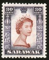 SARAWAK 1955 QUEEN ELIZABETH 30 CENTS KEY VALUE VF MNH SC# 207 FRESH - Sarawak (...-1963)