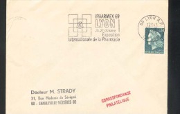 France  1969 Lyon Farmacia Pharmacie Pharmacy  Sur Enveloppe - Pharmazie