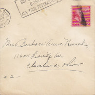 United States Ohio 1939 Cover Brief To CLEVELAND John Adams 2-Sided Single Stamp Ink Cancellation !! - Covers & Documents