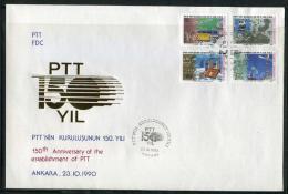 TURKEY 1990 FDC - 150th Anniv. Of The Establishment PTT (Postal Service), Michel #2910-13; ISFILA 3304-07, Scott 2491-94 - FDC