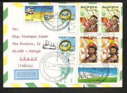 O) 1985 BRAZIL, TRAIN, MILITARY PARACHUTE, CHRISTOPHER COLUMBUS, FLAG, CLOAT, CATETINHO, COVER TO ITALY - Luftpost