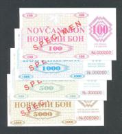 BOSNIA - BOSNIEN UND HERZEGOWINA, 100, 500,1000 & 5000 Dinara 1992 UNC *SPECIMEN* No. 000000,Handstamp:FILIJALA SARAJEVO - Bosnie-Herzegovine