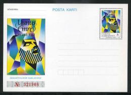 TURKEY 1991 PS / Postcard - Yunus Emre (with Red Serial Number); Nov.1, #AN 282. - Postal Stationery
