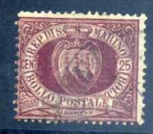 SAN MARINO  - 1877 COAT OF ARMS, 25c BROWN - Usati