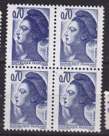 FRANCE N° 2240 0.70 BLEU VIOLET TYPE LIBERTE DOUBLE FRAPPE BLOC DE 4 NEUF SANS CHARNIERE - Unused Stamps