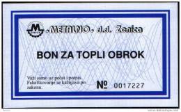 BOSNIEN UND HERZEGOWINA - BOSNIA, Company METELNO - ZENICA , BON  VOUCHER FOR WARM MEAL. 1994 - Bosnien-Herzegowina