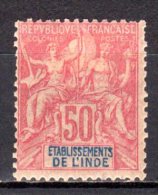 (SA0972) FRENCH INDIA, 1892 ("Tablet"-type, 50c., Carmine And Blue On Rose). Mi # 11. Mint Hinged* Stamp - Nuevos