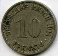 Allemagne Germany 10 Pfennig 1911 A J 13 KM 12 - 10 Pfennig