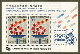 1988 South Korea Stamps S/s OLYMPHILEX'88 Olympic Games Tiger Taekwondo Tennis Soccer Volleyball Shooting - Summer 1988: Seoul