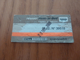 Ticket De Bus Réseau Penn-ar-Bed (roulez Jeunesse) Marron Type (sans N° Du Lot) - Europa