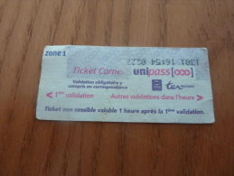 Ticket De Transport (bus, Métro, Tramway) STAR - RENNES(35) "Ticket Carnet Unipass" - Europa