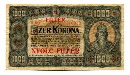 Hongrie Hungary Ungarn 1.000 Korona 1923 "" 8 Filler "" Overprint # 1 - Hungary