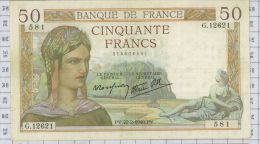 50 Francs Ceres, Ref Fayette 18-39, état TTB-SUP - 50 F 1934-1940 ''Cérès''