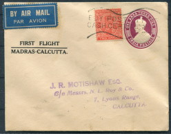 1934 India Madras - Calcutta First Flight Stationery Cover - Airmail