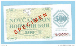 BOSNIA - BOSNIA Y HERZEGOVINA, 500 Dinara 1992 UNC SPECIMEN No. 000000. - Bosnië En Herzegovina