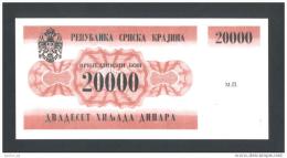 KROATIEN - CROATIA - KRAJINA,  20,000 Dinara 1991 UNC *P-RA2  , POSSIBLE FAKE? - Croatie