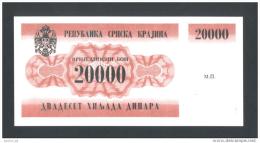 CROAZIA - CROATIA - KRAJINA,  20,000 Dinara 1991 UNC *P-RA2  , POSSIBLE FAKE? - Croatie