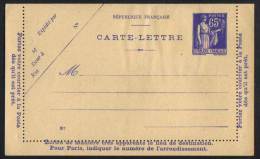 TYPE PAIX / 1937 ENTIER POSTAL - CARTE LETTRE  / COTE 35.00 EUROS (ref 4758) - Kaartbrieven