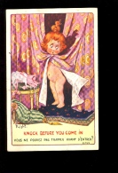 Illustration Illustrateur RIGHT  Knock Before You Come Frapper Avant D'entrer Bébé Nu Nude Baby Girl - Right