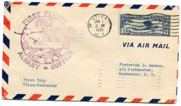 LETTRE  AVEC CAHET VIOLET FIRST FLIGHT JUNE 1 1928 UTICA  AIR MAIL C.A.M 20 ALBANY-BUFFALO +  FIRST TRIP UTICA-ROCHESTER - 1c. 1918-1940 Brieven