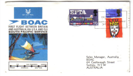 FIRST FLIGHT BETWEEN BRITAIN AND AUSTRALIA VIA USA AND FIJI SOUTH PACIFIC SERVICE 01 04 1967 C.1444 - Covers & Documents