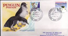 Penguin Parade (Fairy Penguins &  Adelie Penguins). Lettre Postee A La Base Davis 11 Fev. 1989 - Penguins