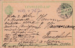 00442 Enteropostal De Budapest A Franfurt 1925 - Ganzsachen