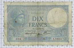 10 Francs Minerve Type 1915 Modifié, Ref Fayette 7-19, état TB-TTB - 10 F 1916-1942 ''Minerve''