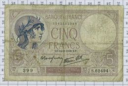 5 Francs Violet Type 1917 Modifié, Ref Fayette 4-8, état TB-TTB - 5 F 1917-1940 ''Violet''