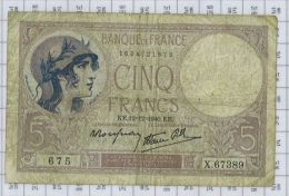 5 Francs Violet Type 1917 Modifié, Ref Fayette 4-17, état TB - 5 F 1917-1940 ''Violet''