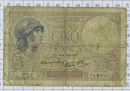 5 Francs Violet Type 1917 Modifié, Ref Fayette 4-5, état B-TB - 5 F 1917-1940 ''Violet''