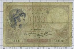 5 Francs Violet Type 1917 Modifié, Ref Fayette 4-10, état TB - 5 F 1917-1940 ''Violet''