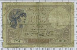 5 Francs Violet Type 1917 Modifié, Ref Fayette 4-1, état B-TB - 5 F 1917-1940 ''Violet''