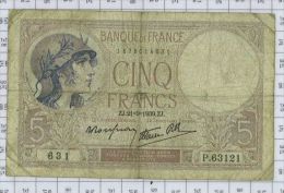 5 Francs Violet Type 1917 Modifié, Ref Fayette 4-9, état TB - 5 F 1917-1940 ''Violet''