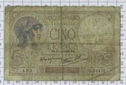 5 Francs Violet Type 1917 Modifié, Ref Fayette 4-12, état TB - 5 F 1917-1940 ''Violet''