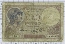 5 Francs Violet Type 1917 Modifié, Ref Fayette 4-14, état TB - 5 F 1917-1940 ''Violet''