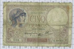 5 Francs Violet Type 1917 Modifié, Ref Fayette 4-3, état AB - 5 F 1917-1940 ''Violet''