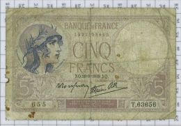 5 Francs Violet Type 1917 Modifié, Ref Fayette 4-10, état AB - 5 F 1917-1940 ''Violet''