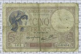 5 Francs Violet Type 1917 Modifié, Ref Fayette 4-5, état AB - 5 F 1917-1940 ''Violet''