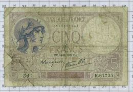 5 Francs Violet Type 1917 Modifié, Ref Fayette 4-7, état B - 5 F 1917-1940 ''Violet''