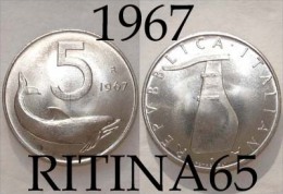 RARA !!! 5 LIRE 1967 FDC " DELFINO " !!! RARA - 5 Liras