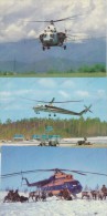 AEROFLOT 3 HELICOPTERS, MI 2, MI 10K, MI 8, 3 Vintage Old Photo PostcardS - Hubschrauber