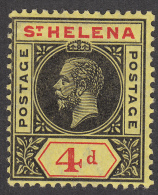 St Helena 1913  4d  SG85  MH - St. Helena