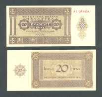 CROATIA - KROATIEN, Top UNC!  20 Kuna 1944 * WORLD WAR II * USTASA * NDH * VERY RARE BANKNOTE ! - Croatia