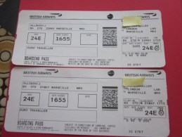 2 Billets Ticket D'avion British Airways>> Londres Marseille BOARDING Pass Embarquement London - World