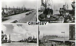 REAL PHOTO POSTCARD GRIMSBY MULTI-VIEW SHOWING DOCKS, SHIPS, FISHING BOATS - Sonstige & Ohne Zuordnung